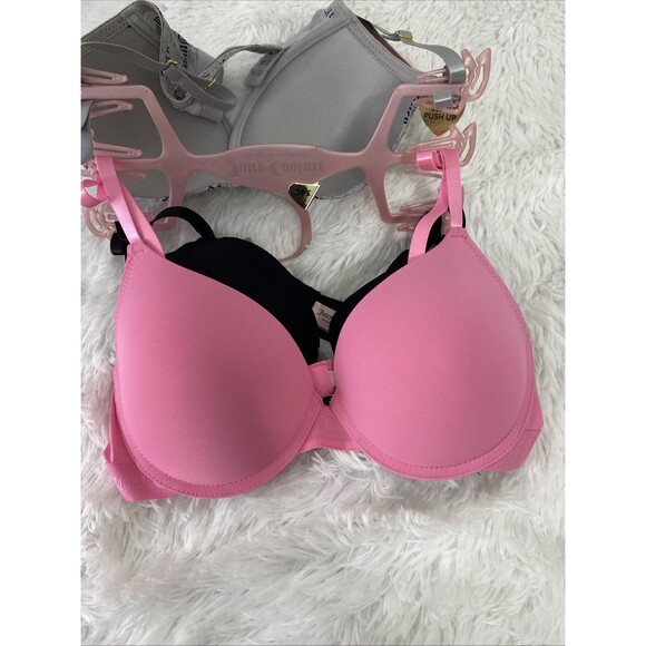 Juicy Couture Push Up Bra 34C 3 Pack Sleek & Smooth Underwire Grey Pink Black - Picture 8 of 11